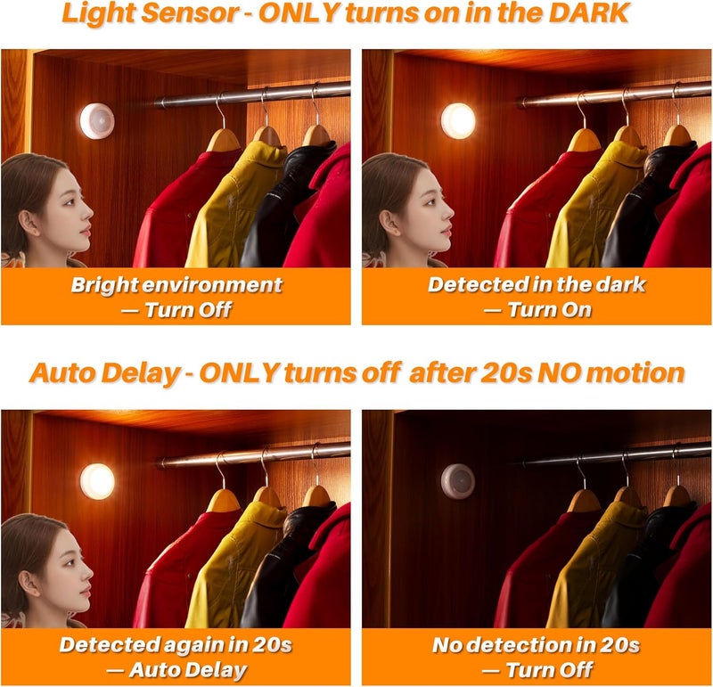 STAR-SPANGLED 6 Pack 2.8” Motion Sensor Lights Indoor AAA Battery Operated, Stick on LED Puck Light for Stairs, Under Cabinet, Closet, Warm White - Image 3